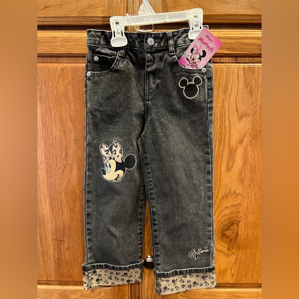 Disney Minnie Mouse Black Jeans with Leopard Trim